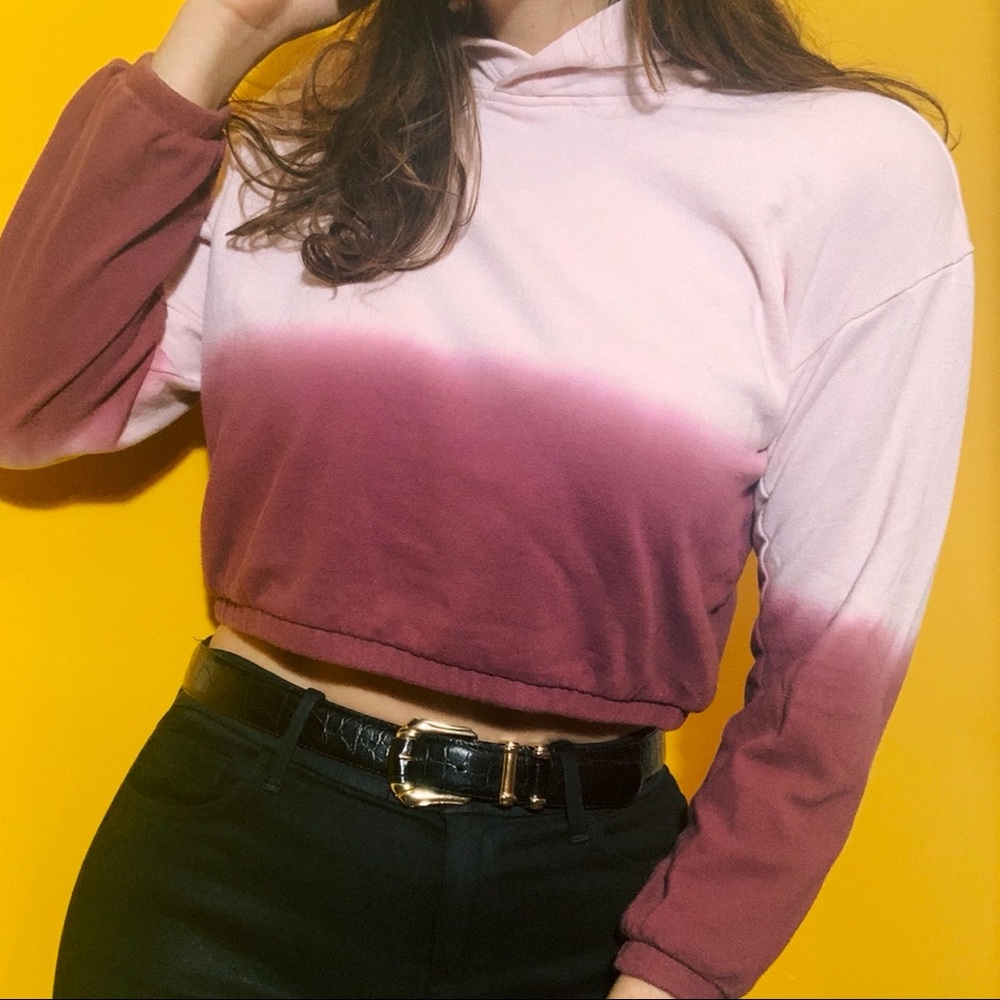 OLD NAVY Dip Dye Ombre Crop Sweatshirt in Pink